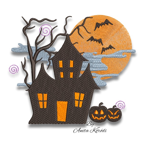 Embroidery Machine Designs Haunted House Halloween pumpkin digital instant download pattern hoop file