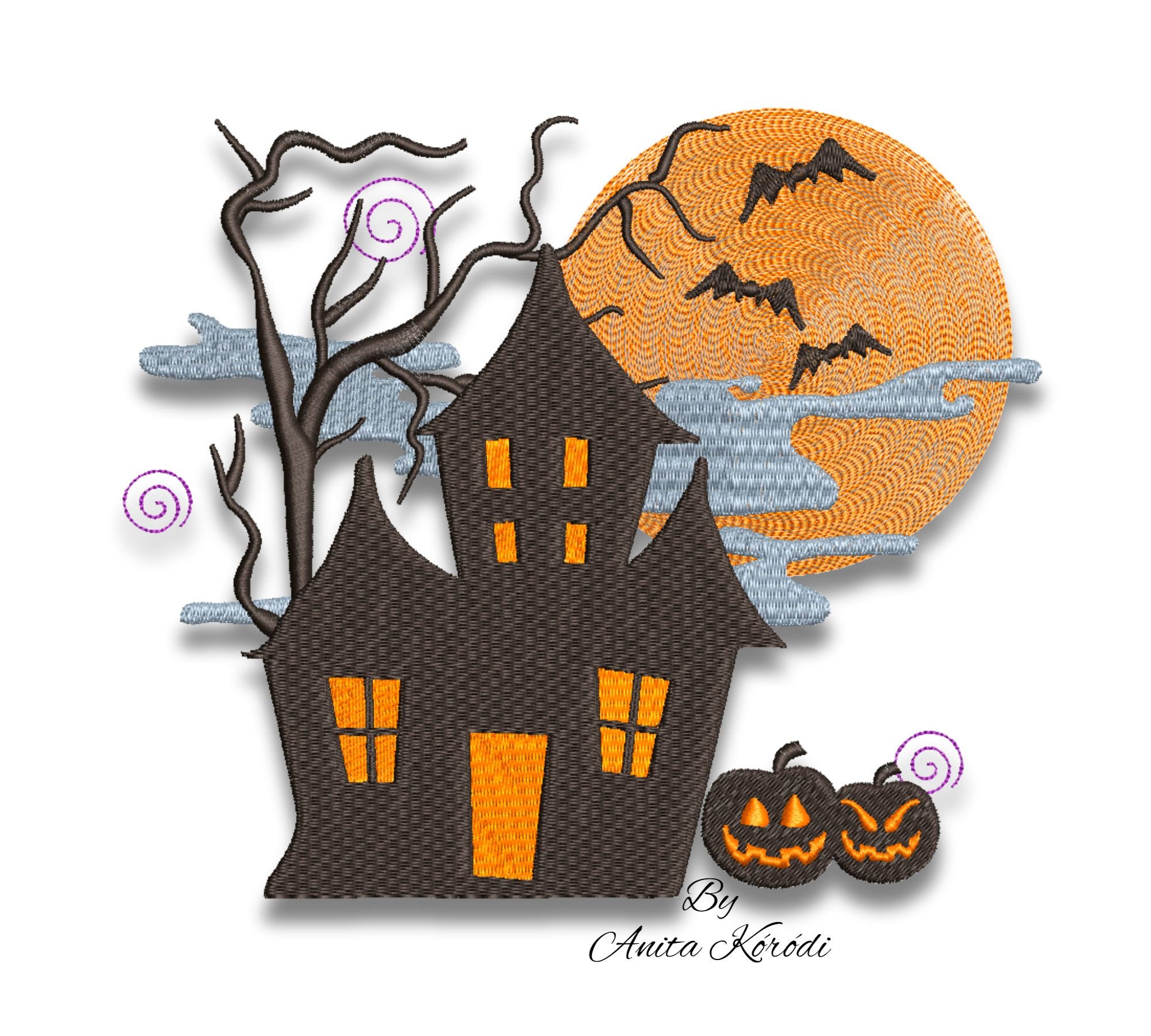 MORE EMBROIDERY MACHINE DESIGNS 95 HALLOWEEN CATS BATS SPIDERS HAUNTED HOUSES