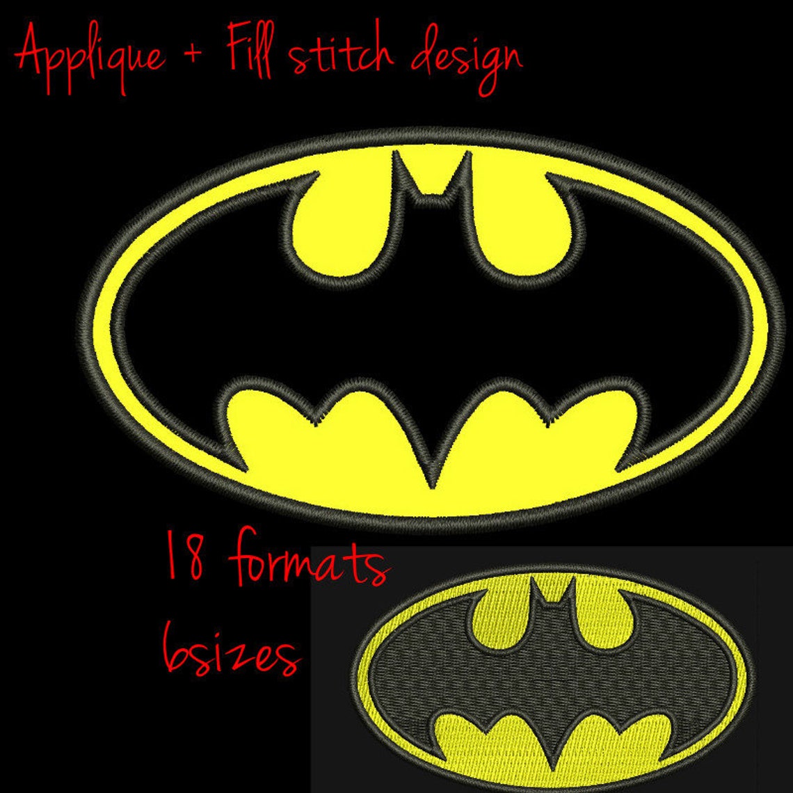 Batman Embroidery Machine Design applique fill stitch designs Etsy