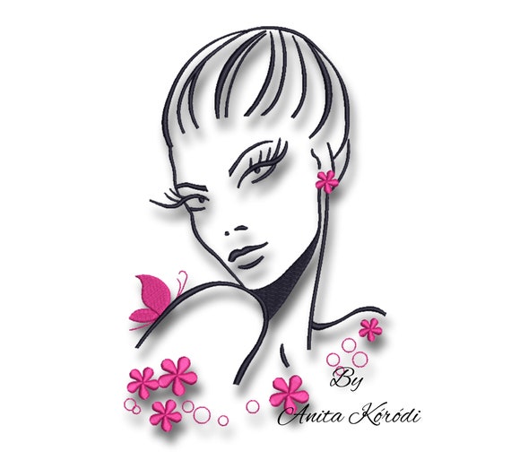 Beauty Woman Sketch Embroidery Designs Sketch Machine Instant 