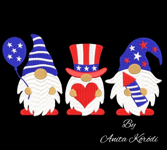 Usa gnomes embroidery machine designs celebrating 4th of July instant digital download pattern pes file Patriotic Il_570xn