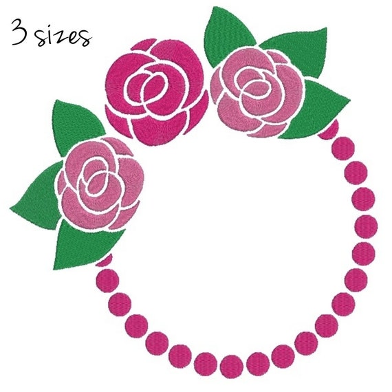 Vintage Stitch Rose Roses Circle Monogram Frame Machine Embroidery Design