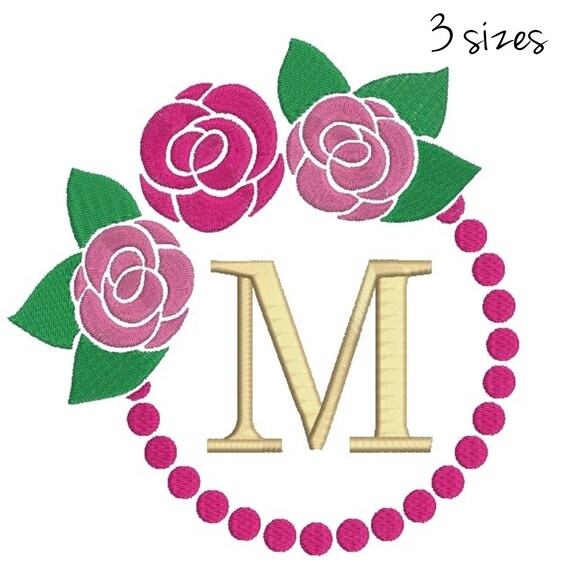 Rose frame embroidery machine design circle monogram designs flower digital instant download pattern hoop pes file t-shirt Il_570xn