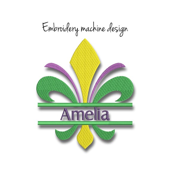 Machine embroidery design split fleur de lis mardi gras monogram digital instant download pattern hoop pes file Il_570xn