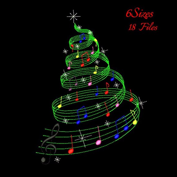 Christmas tree machine embroidery design designs instant digital download pattern gift holiday designs hoop pes file music notes Il_570xn