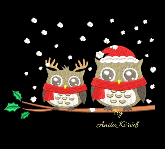 Christmas owls embroidery machine designs winter instant digital download pattern pes file Il_570xn