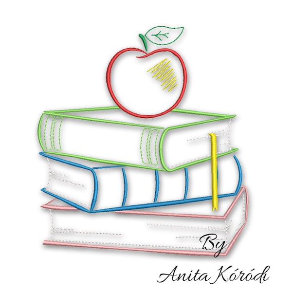 Embroidery machine designs back to school books kindergarten instant download hoop pes file