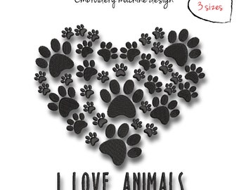 Embroidery Machine Designs paw heart pes I love animals dog animal pattern digital instant design