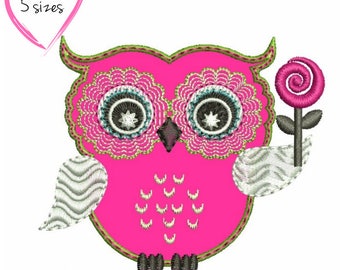Owl applique embroidery designs lollipop machine design in the hoop for towel pattern pes baby instant digital download pattern girl kids