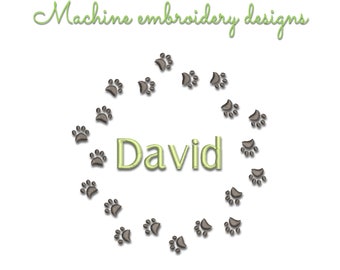 Embroidery machine designs Circle paw monogram frame dog animal digital instant download pattern hoop pes file