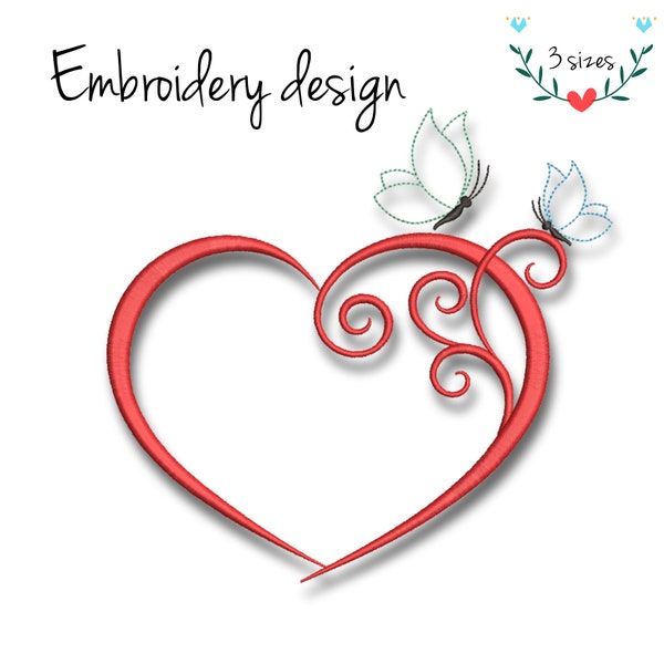 Machine Embroidery Design heart butterfly designs digital instant download pes love wedding