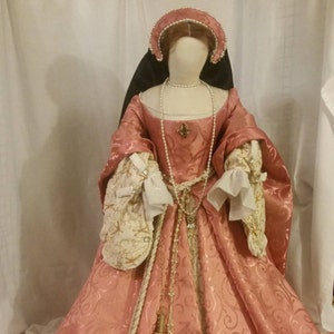 Princess Elizabeth, in 1550 coral pink Tudor gown.  This is a fashion Doll at half scale.
