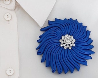 Broche de flores para mujer, elegante broche de tela azul, broche de boda, regalo para ella, broche navideño, regalo de San Valentín