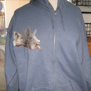 Adorable pair of pigs machine embroidered hooded sweat jacket add name for free, ready to ship