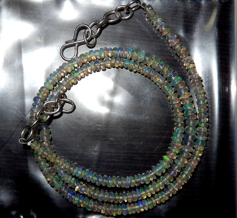 Quality Roundel Beads 16inch Long Strand Full Flashy Fire Necklace AX3 Amazing Quality Natural Ethiopian Opal Beads 3MM To 4MM Size AAA+
