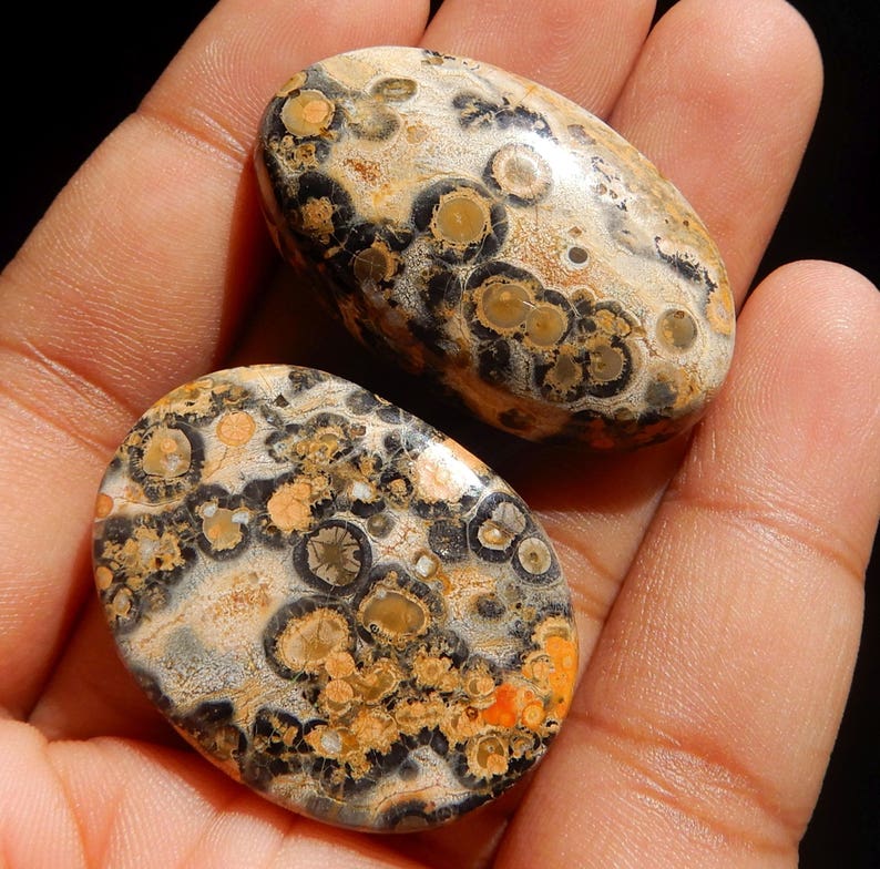 Amazing Quality Natural Leopard Skin Jasper Oval Cabochon 2 Pieces Pair AAA+ Quality Oval Shape 54.55ct Semi Precious Gemstone KJ8