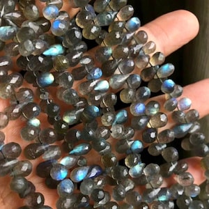 Labradorite Tear Drop Beads, Natural Labradorite Blue Flash Faceted Tear Drop Beads, Labradorite Briolette Beads 13-15 MM Size Gemstone