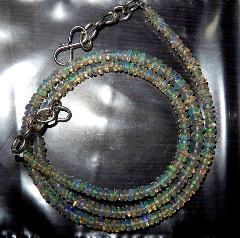 Quality Roundel Beads 16inch Long Strand Full Flashy Fire Necklace AX3 Amazing Quality Natural Ethiopian Opal Beads 3MM To 4MM Size AAA+