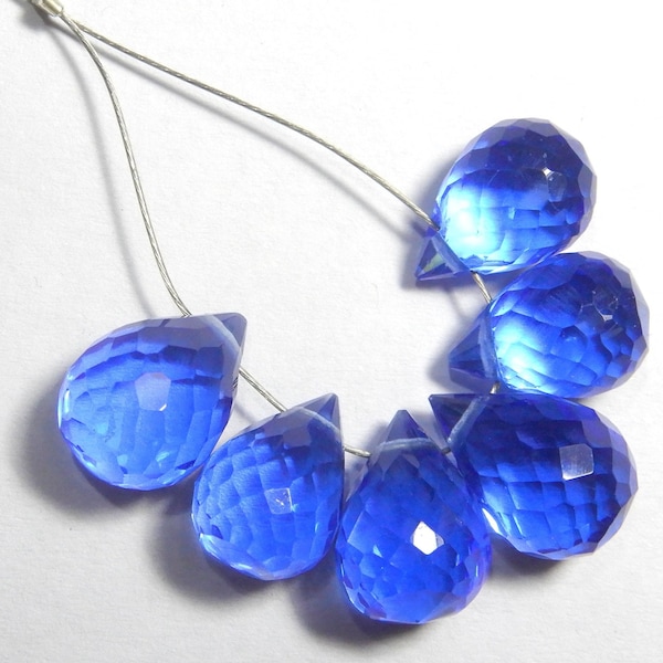 Perles de saphir bleu, perles de Briolette, perles de quartz facetés, saphhire larme gouttes briolette, pierre précieuse quartz, bleu saphir facettes briolette perles