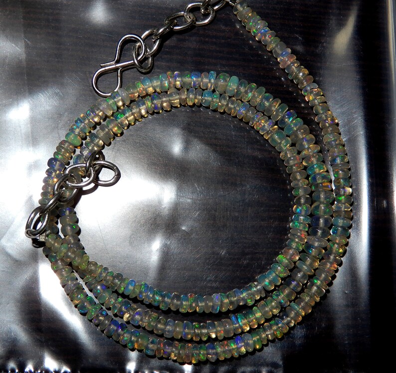 Quality Roundel Beads 16inch Long Strand Full Flashy Fire Necklace AX3 Amazing Quality Natural Ethiopian Opal Beads 3MM To 4MM Size AAA+