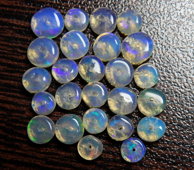 Amazing Quality Natural Ethiopian Opal Roundel Loose Beads 25 Pieces Mix Size Size Welo Fire Opal Loose Beads Opal gemstone