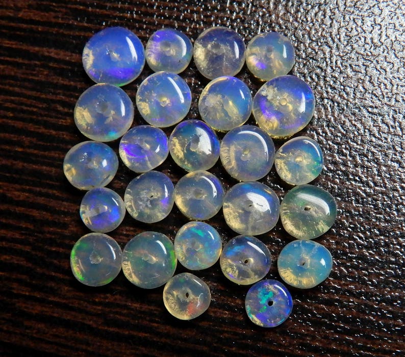 Amazing Quality Natural Ethiopian Opal Roundel Loose Beads 25 Pieces Mix Size Size Welo Fire Opal Loose Beads Opal gemstone