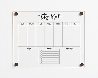 Acrylic Weekly Calendar, Personalized Family Name, Dry Erase Board, Notes, To Do, Shopping List