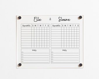 Personalized Acrylic Dry Erase Chore Chart for 2 Kids, Custom Family Name, Responsibility, Tasks, To Do List