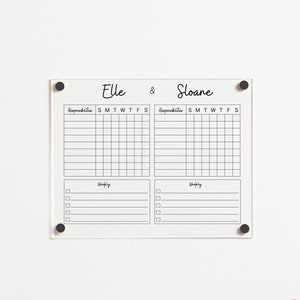 Personalized Acrylic Dry Erase Chore Chart for 2 Kids, Custom Family Name, Responsibility, Tasks, To Do List