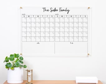 Acrylic Calendar for Wall Clear Dry Erase Board Command Center Personalized Family Name Calendar