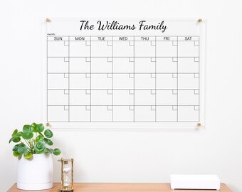 Clear Dry Erase Acrylic Wall Calendar, Personalized Family Name,  Acrylic Board, Minimalist Calendar