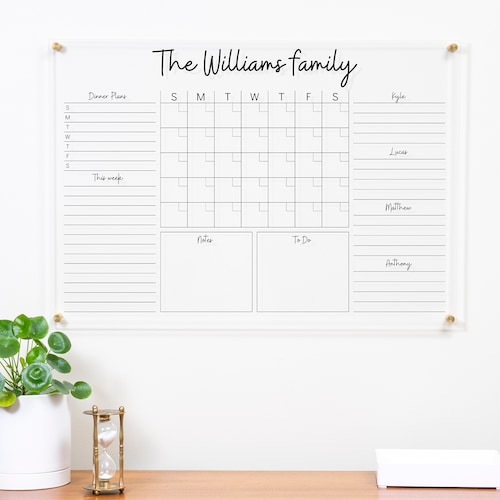Large Acrylic Family Calendar Dry Erase Family Command Etsy