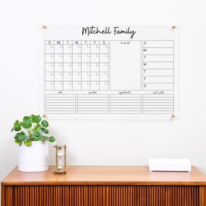 Clear Dry Erase Acrylic Wall Calendar, Personalized Family Name, Modern Calendar, Acrylic Decor