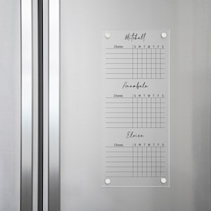 Fridge Chore Chart for Kids, Magnetic Acrylic Calendar, Family Calendar, Dry Erase Board, Wet Erase, 3 Kids