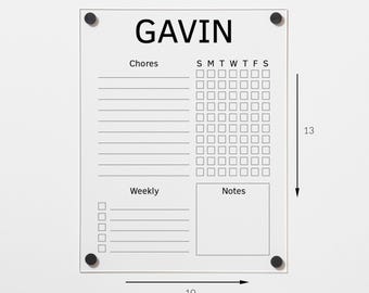 Personalized Acrylic Chore Chart for 1 Kid | Clear Dry Erase Board | Daily & Weekly Family Responsibility Chart | Adult Boy Girl #212