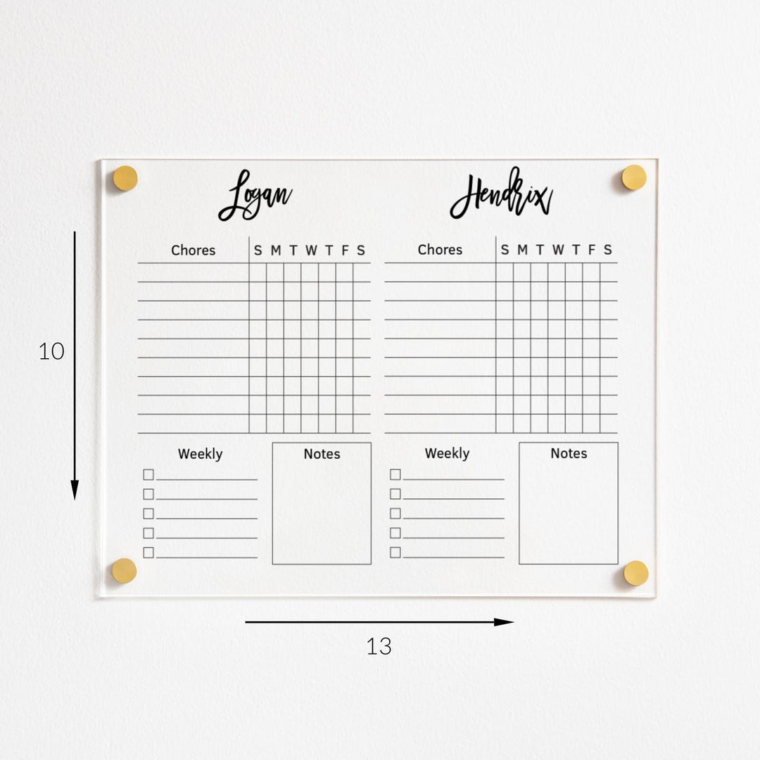 Personalized Acrylic Chore Chart for 2 Kids | Clear Dry Erase Board ...