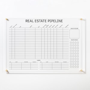 Real Estate Pipeline Board | Custom Clear Acrylic Dry Erase Board | Client Transaction Listing | Leads and Sales | Wall Mounted | #806