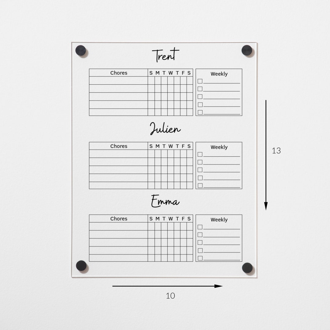 Family Chore Chart for Kids, Weekly Planner, Acrylic Dry Erase Board ...