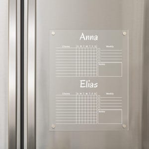 Magnetic Acrylic Dry Erase Fridge Chore Chart | Reusable Acrylic Chore Chart for 2 Kids | Customizable Daily Family Planner #220
