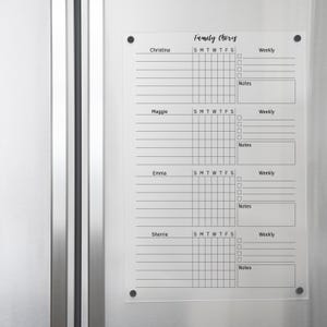 Magnetic Acrylic Chore Chart | Dry Erase Fridge Organizer for 4 Children | Customizable Clear Acrylic Task Board #237