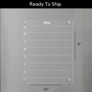 Magnetic Weekly Calendar for Fridge, Acrylic Dry Erase Board, Meal Planner, White Text or Black Text #722