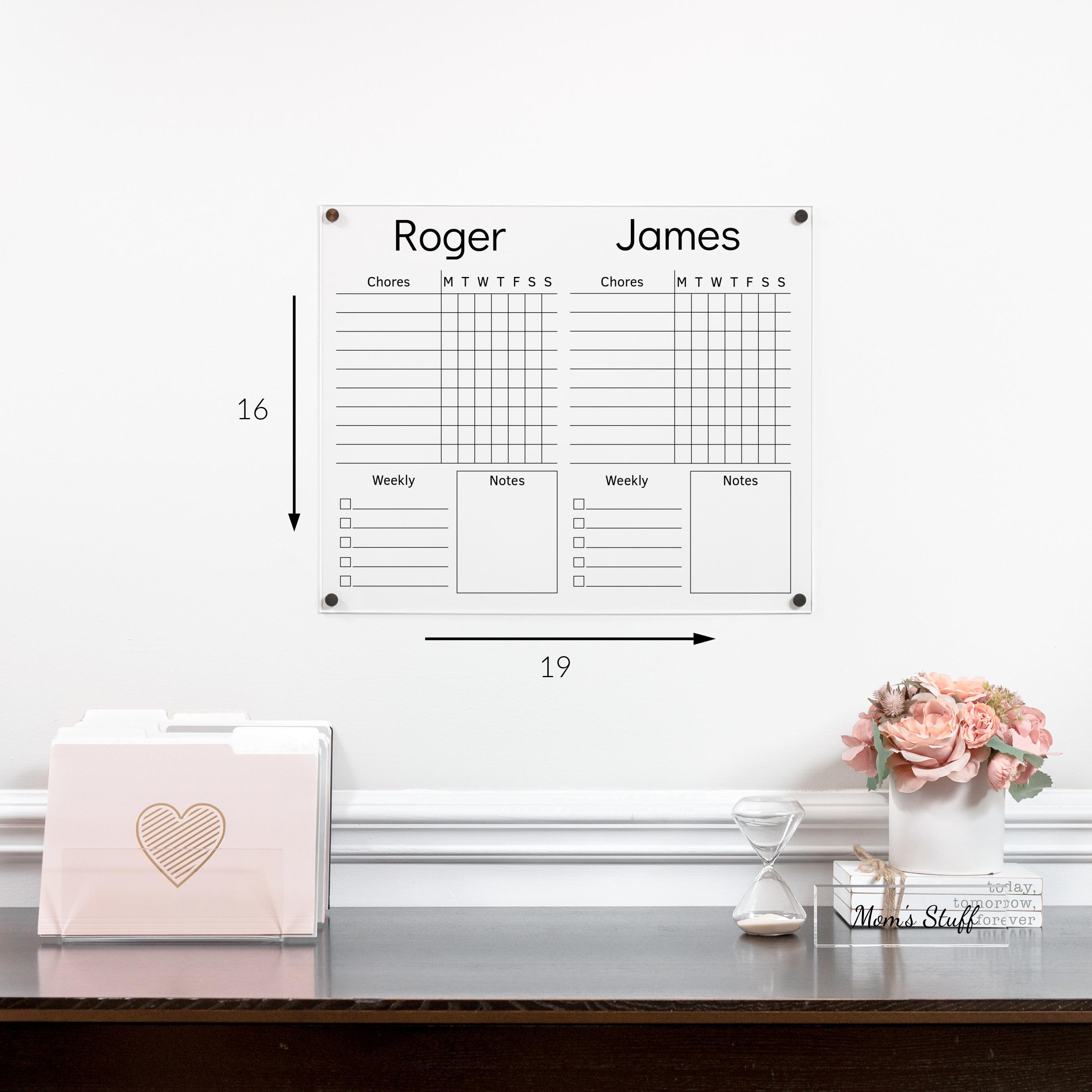Personalized Acrylic Chore Chart for 2 Kids | Clear Dry Erase Board ...