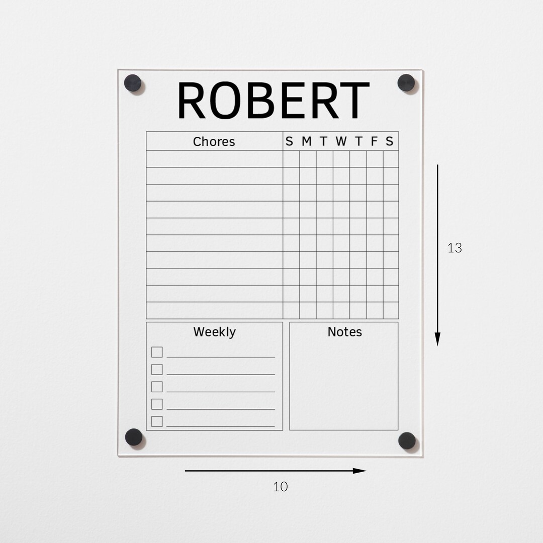 Family Chore Chart for Kids, Weekly Planner, Acrylic Dry Erase Board ...