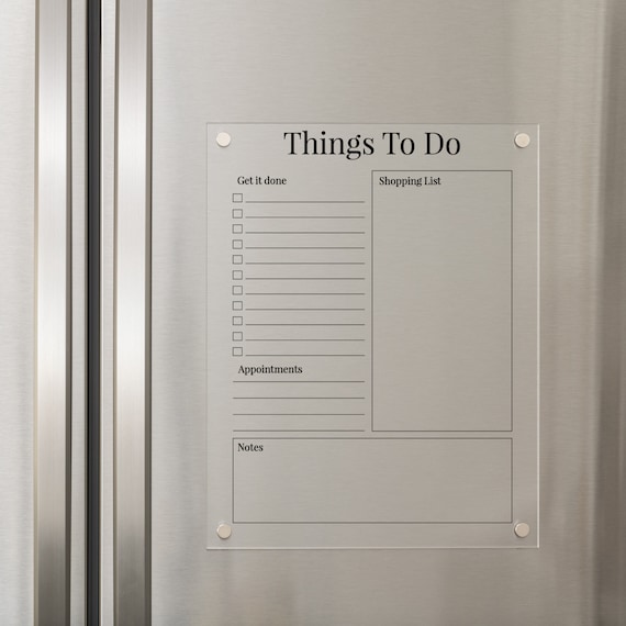 Magnetic Fridge Board | Grocery List, To Do List, Notes | Dry Erase Fridge Organizer | Acrylic Planner #005