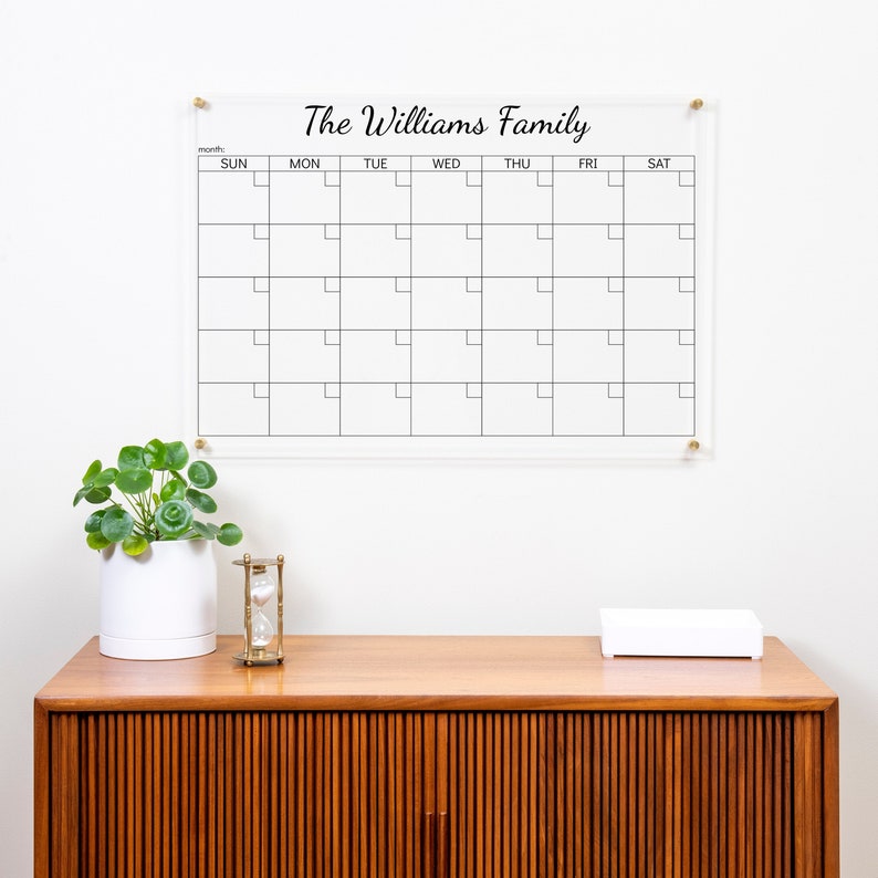 Clear Dry Erase Acrylic Wall Calendar, Personalized Family Name, Acrylic Board, Minimalist Calendar image 1