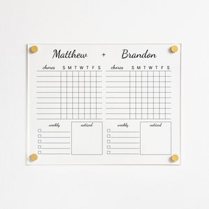 Personalized Chore Chart for 2 Kids, Custom Acrylic Chore Chart for Boy or Girl, Dry Erase Chore Chart, Responsibility Chart