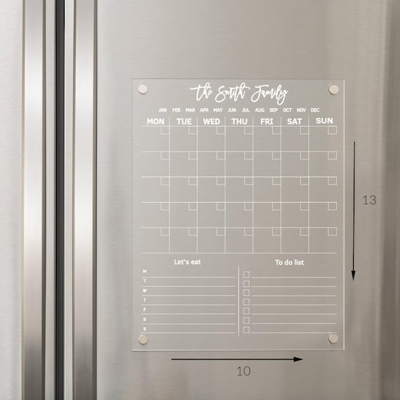 Magnetic Fridge Board | Dry Erase Fridge Organizer | Personalized Family Planner | Grocery List, To Do List, Menu #515