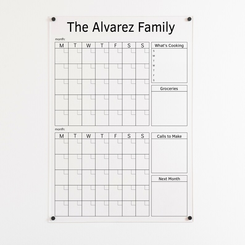 Acrylic Calendar for Wall 2 Month Family Calendar Large Wall Etsy