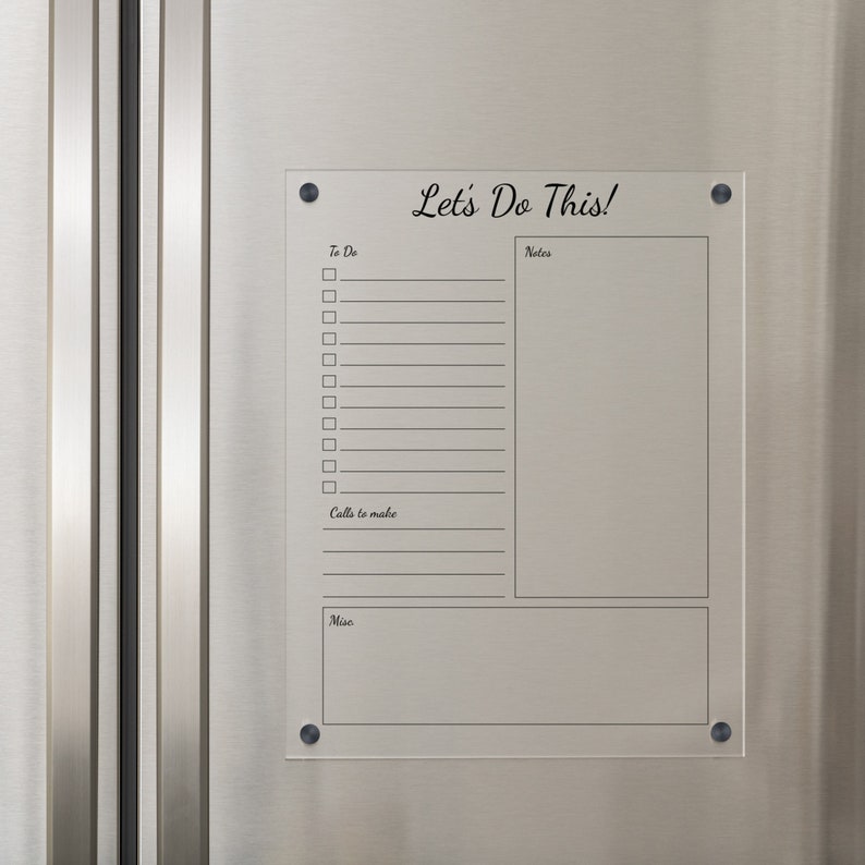 May include: White dry-erase board with black lettering that says "Let's Do This!" The board is divided into three sections: To Do, Notes, and Misc. Each section has lines for writing.