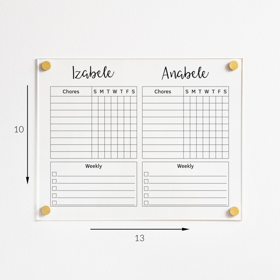 Family Chore Chart for Kids, Weekly Planner, Acrylic Dry Erase Board ...